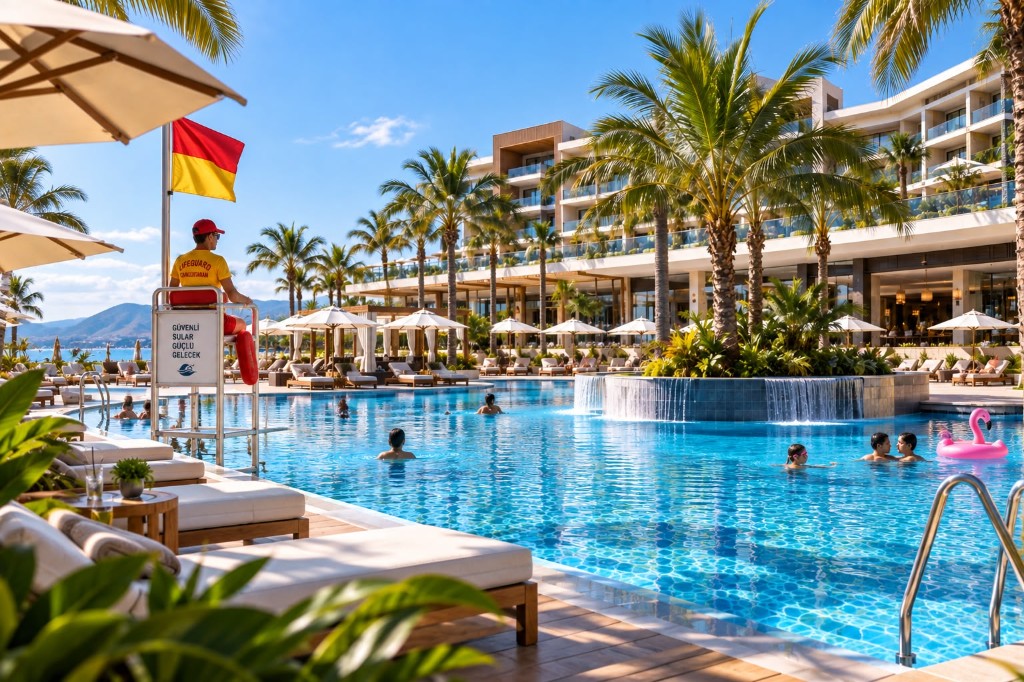 Otel havuzu ve cankurtaran kulesi